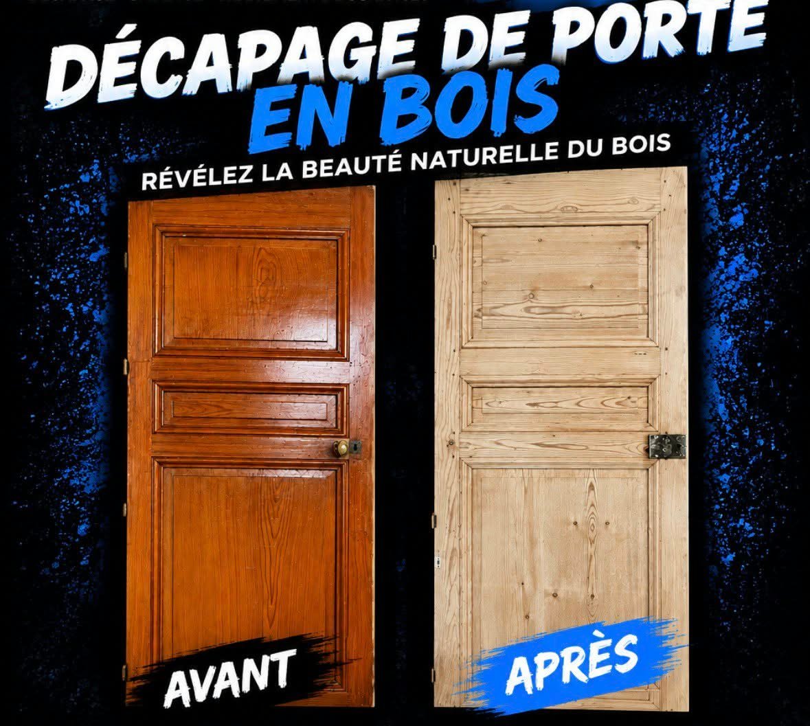 Décapage d’une porte en bois vernie à Saint-Étienne : avant et après
