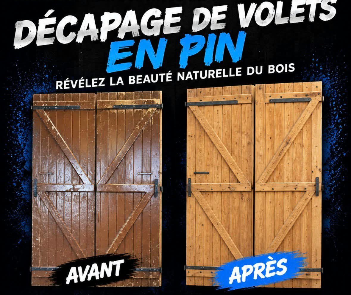 Décapage de volets en pin à Saint-Étienne : avant et après